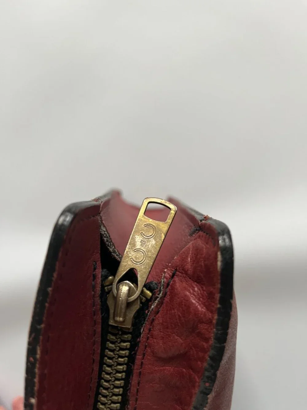 Vintage Red Leather Briefcase / Bag with zipper